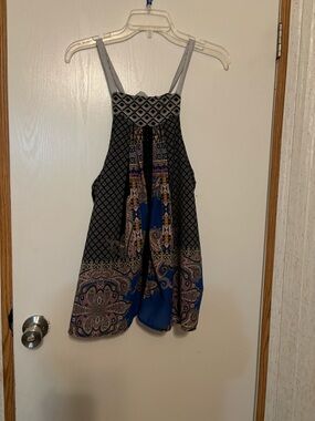 Esley Blue and Black Paisley Halter Tank Top